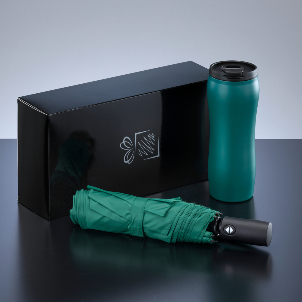 Primo Set: Vakuumbecher 400 ml & Automatikschirm - Grün