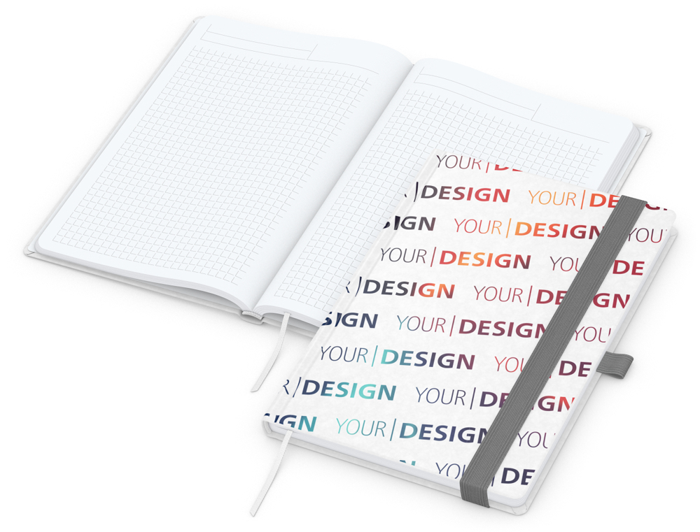 Notizbuch Match-Book, A5, White, Winkelkaro, weiß-individuell, silbergrau