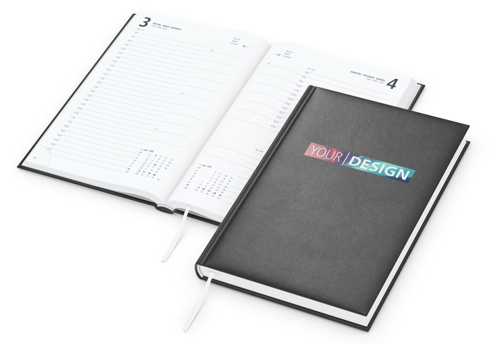 Tageskalender Advance, schwarz, Siebdruck-Digital