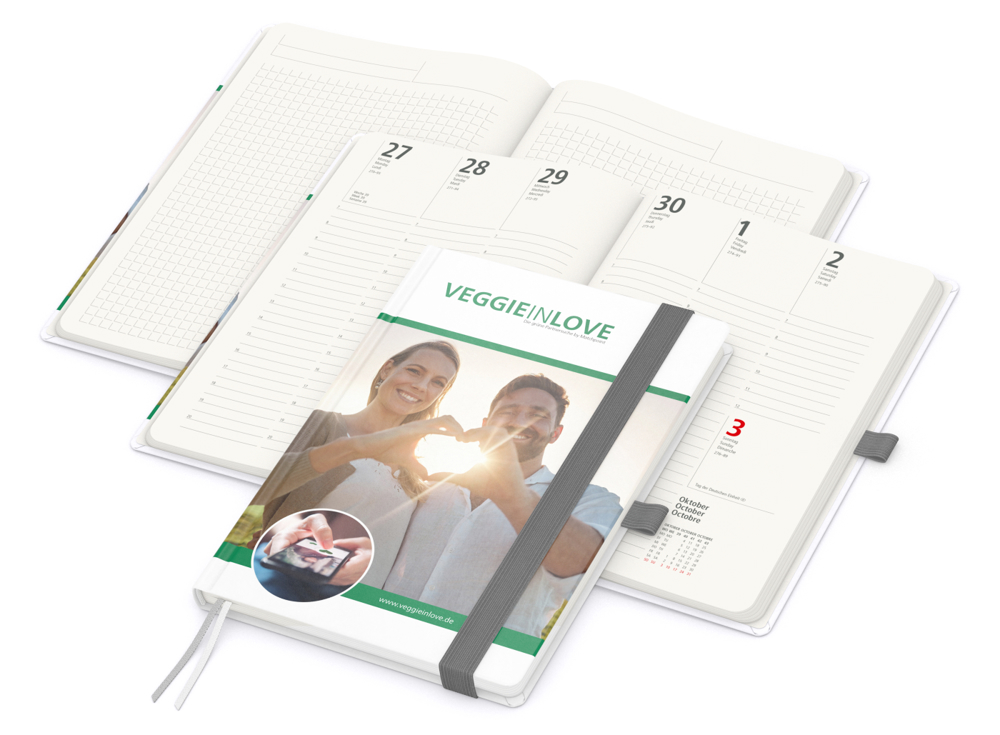 Wochenkalender vorne + Notizen hinten Match-Hybrid RECYCLING Papier-Hardcover A5 - Silbergrau