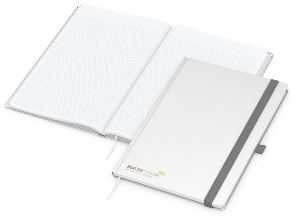 Notizbuch Vision-Book, A4, White, Winkelkaro, weiß, Goldprägung