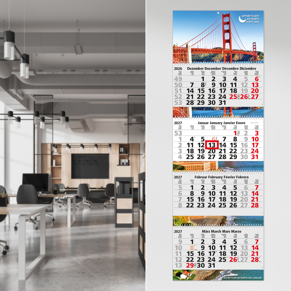 4-Monatskalender Mehrblock Quadro Wire-O 4
