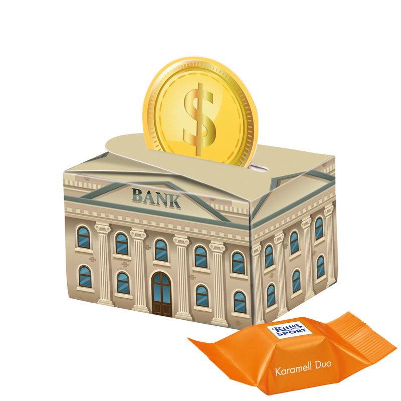 Geschenkbox Mini Rund, Ritter SPORT Schokowürfel Karamell Dou