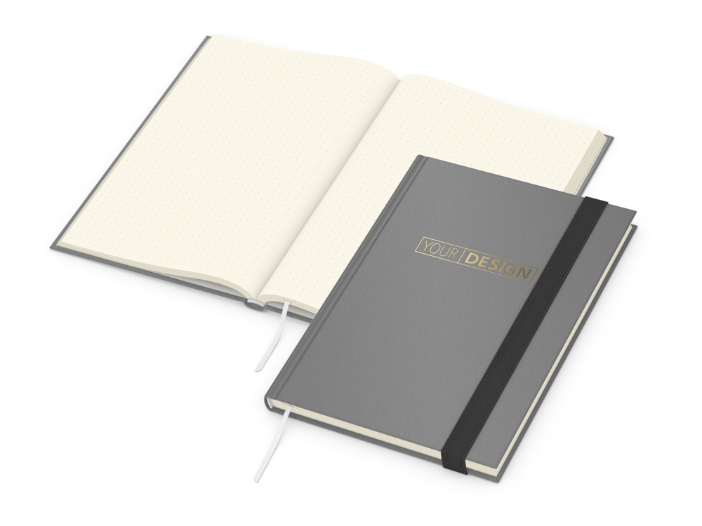 Notizbuch Visco-Book, Creme, Punktraster, grau, Goldprägung