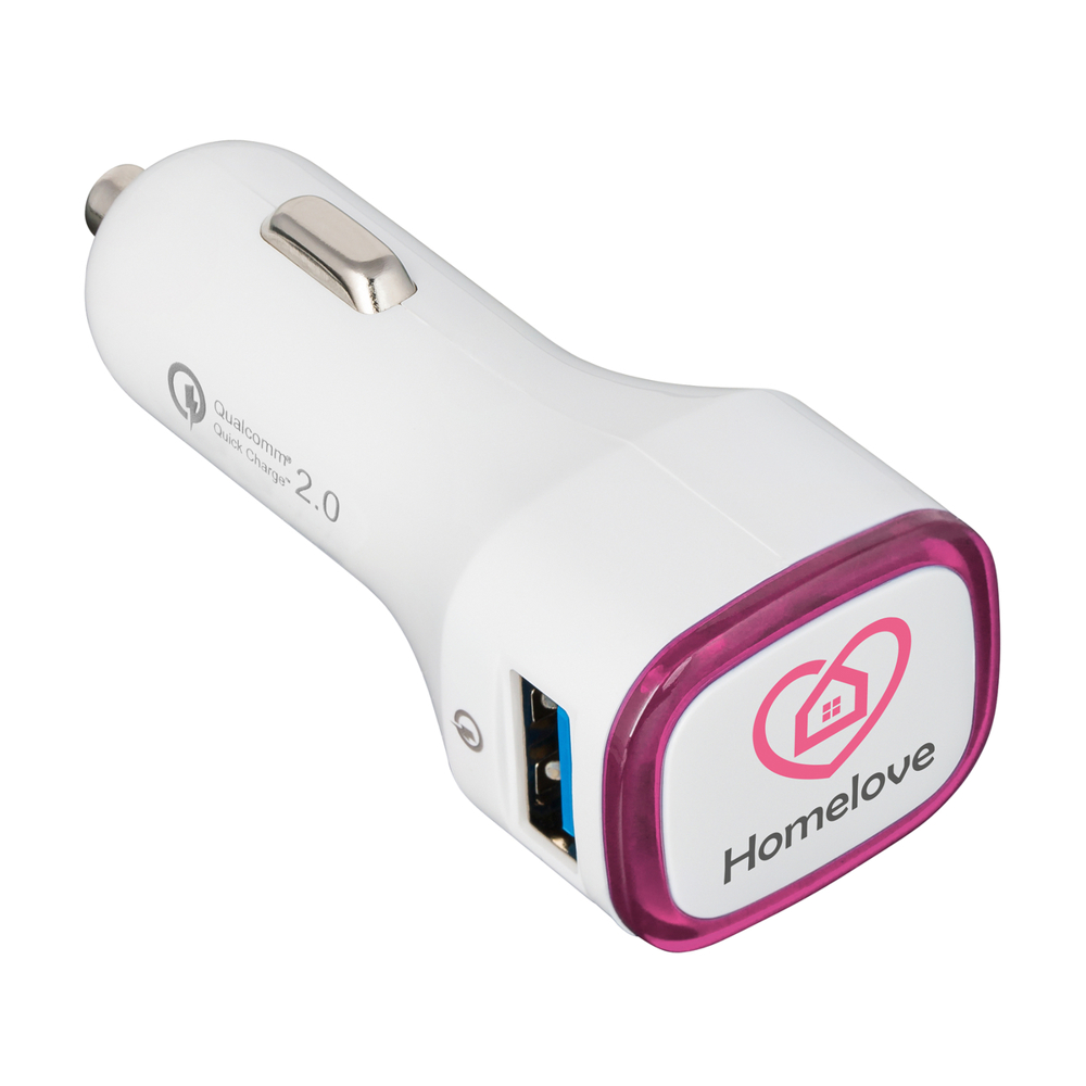 USB-Autoladeadapter Quick Charge 2.0® COLLECTION 500 - magenta, weiß / magenta