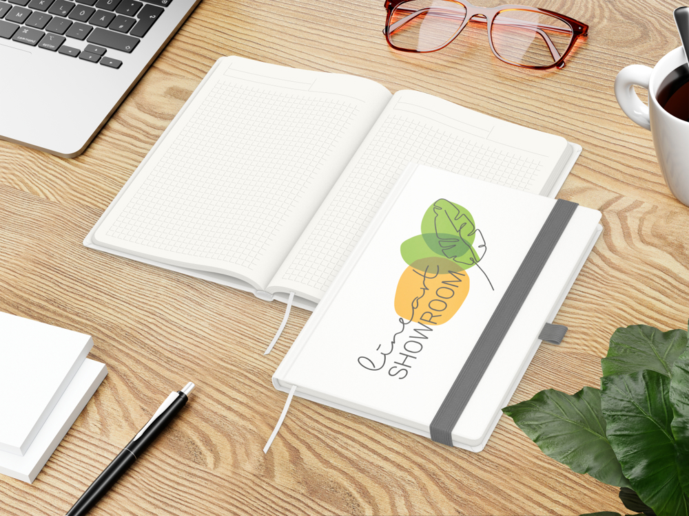 Notizbuch Match-Book RECYCLING, A5, Winkelkaro, Papier matt, silbergrau