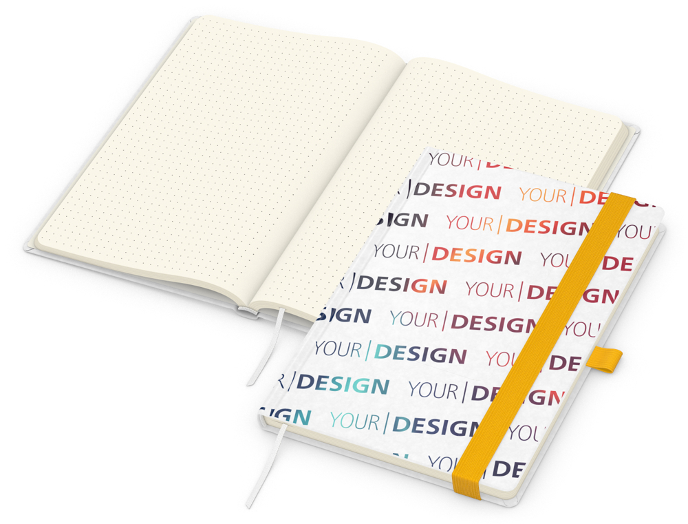 Notizbuch Match-Book, A5, Creme, Punktraster, weiß-individuell, gelb