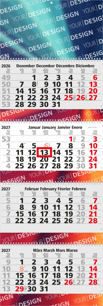 4-Monatskalender Mehrblock Quadro Wire-O 4