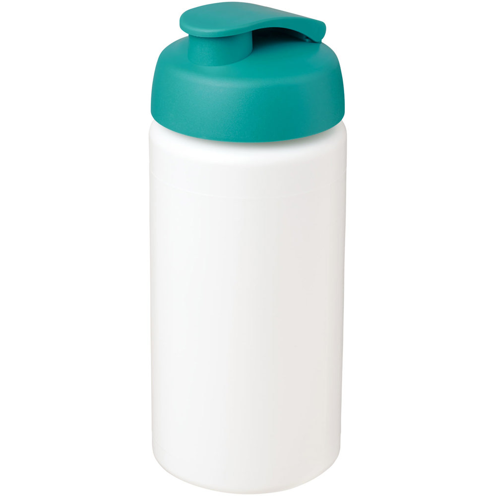Baseline® Plus grip 500 ml Sportflasche mit Klappdeckel - weiss, aquablau