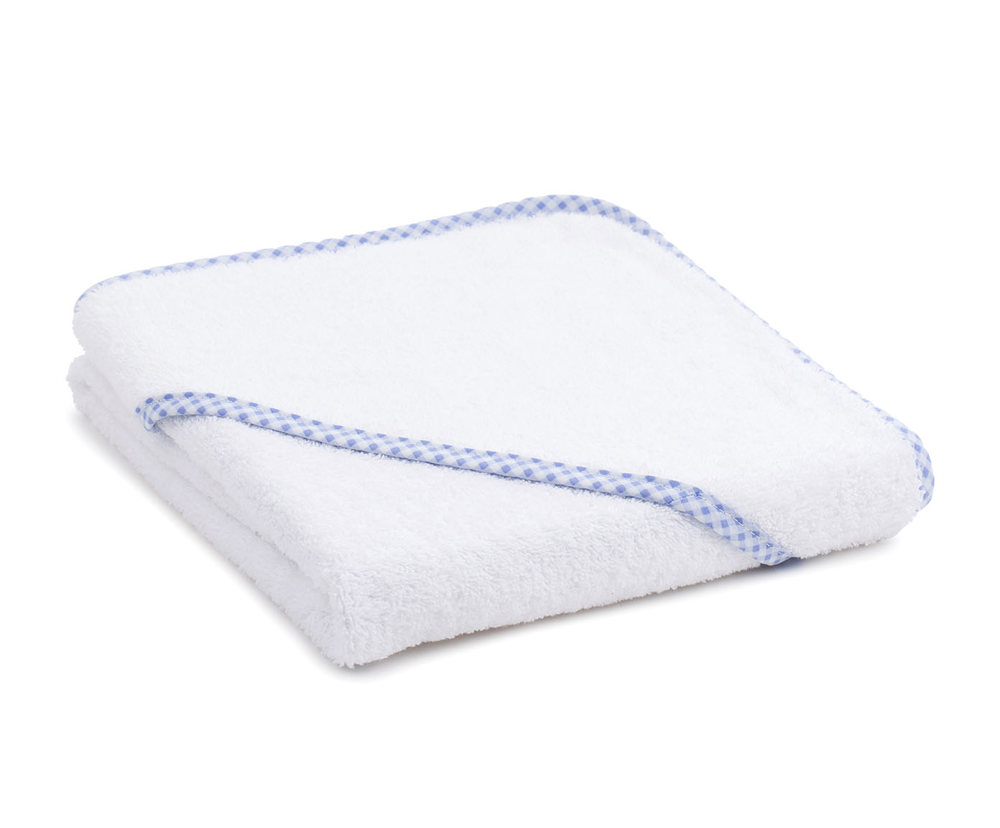 Kapuzentuch - weiß, hellblaue Paspel