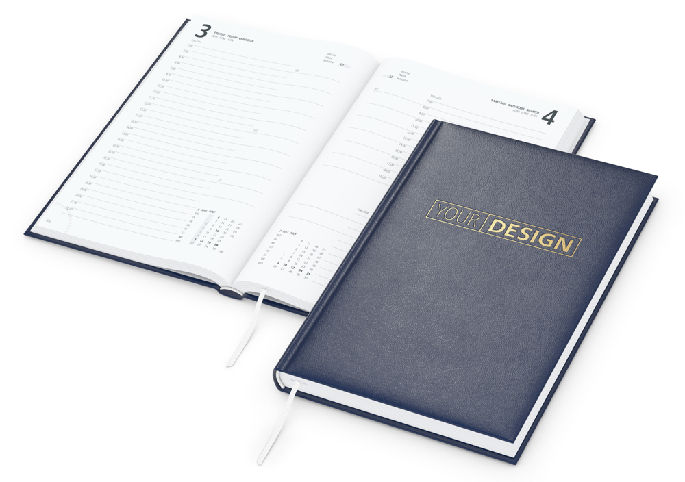 Tageskalender Advance, dunkelblau, Goldprägung
