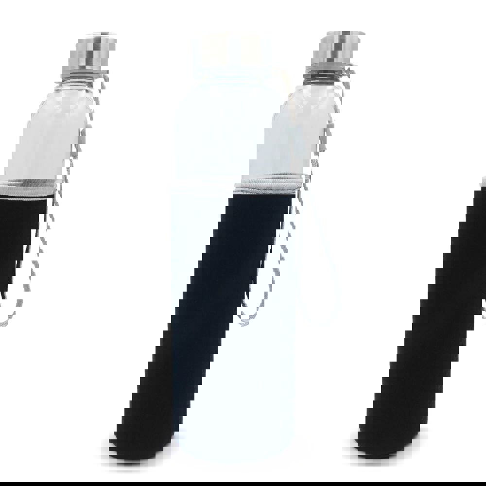 Trinkflasche aus Glas mit Neoprenhülle 500ml - Transparent / Schwarz