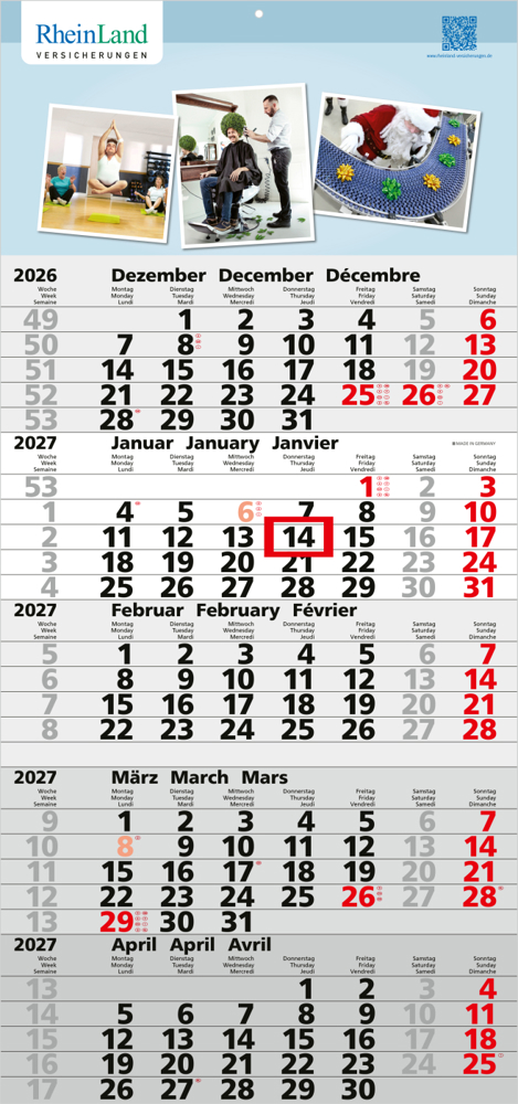 5-Monatskalender Einblatt Quintus 5 Monate gleich groß