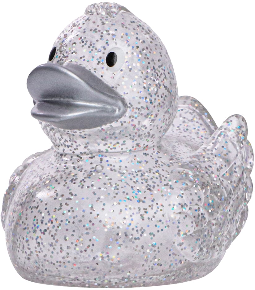 Quietsche-Ente, glitzer/silber, 7,5 cm