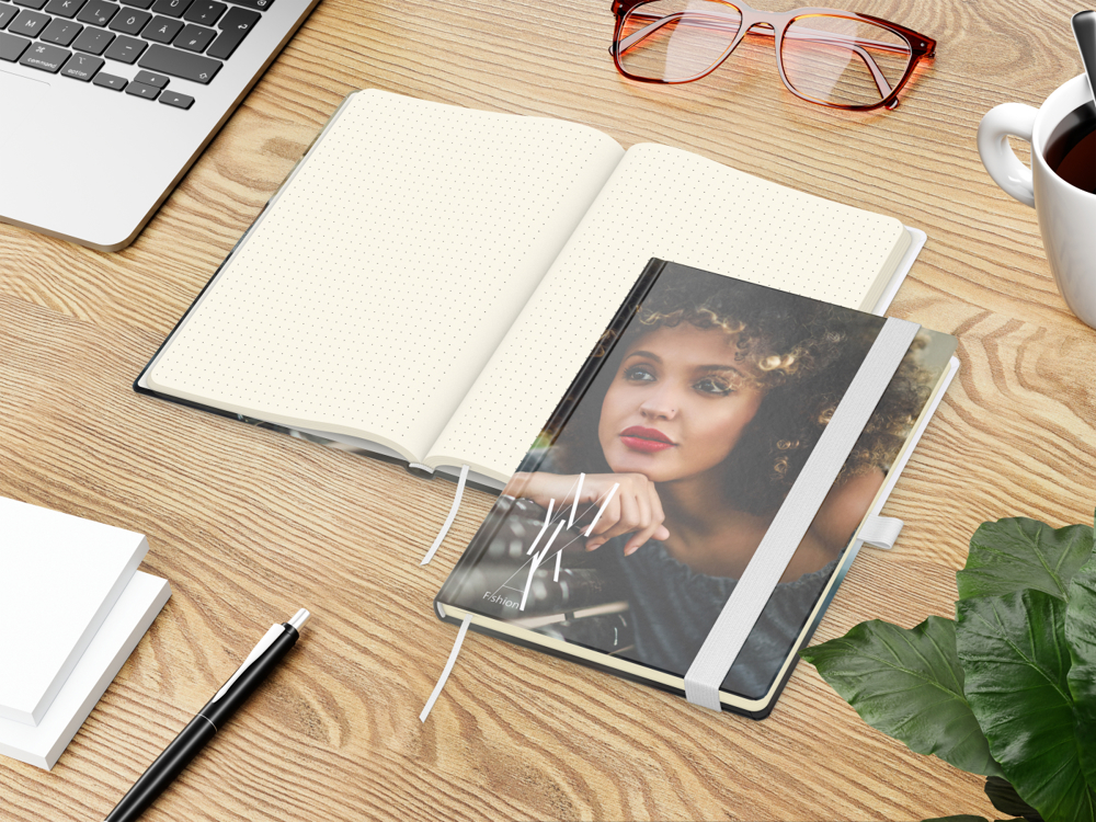 Notizbuch Match-Book, A5, Creme, Punktraster, matt, weiß