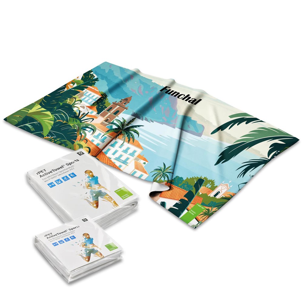 rPET ActiveTowel® Sports 100x40 cm im Polybeutel mit Standard Klappkarte, All-Inclusive-Paket