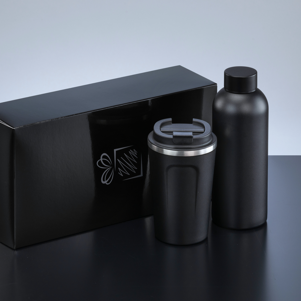 Nordic Set: Thermosflasche 500 ml & Thermobecher 350 ml - Schwarz