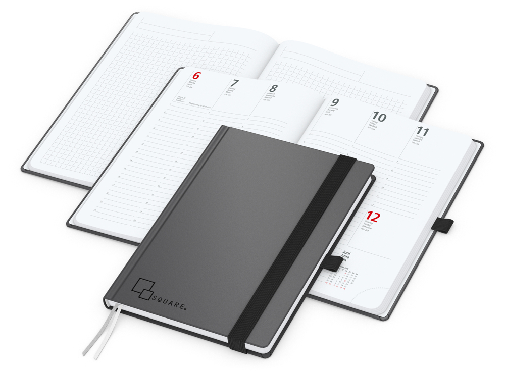 Wochenkalender vorne + Notizen hinten Vision-Hybrid, Prägung schwarz-glänzend
