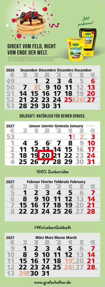 4-Monatskalender Mehrblock Quadro Light 4, Schweiz