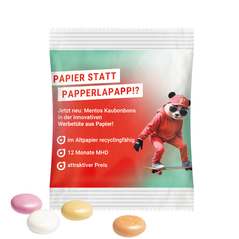Minitüte, 8 g, recyclingfähiges Papier weiß, Mentos Kaudragee Fruit