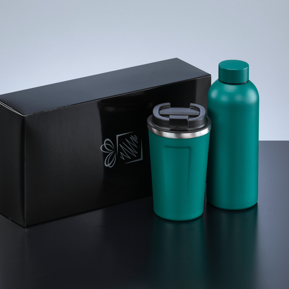 Nordic Set: Thermosflasche 500 ml & Thermobecher 350 ml - Grün