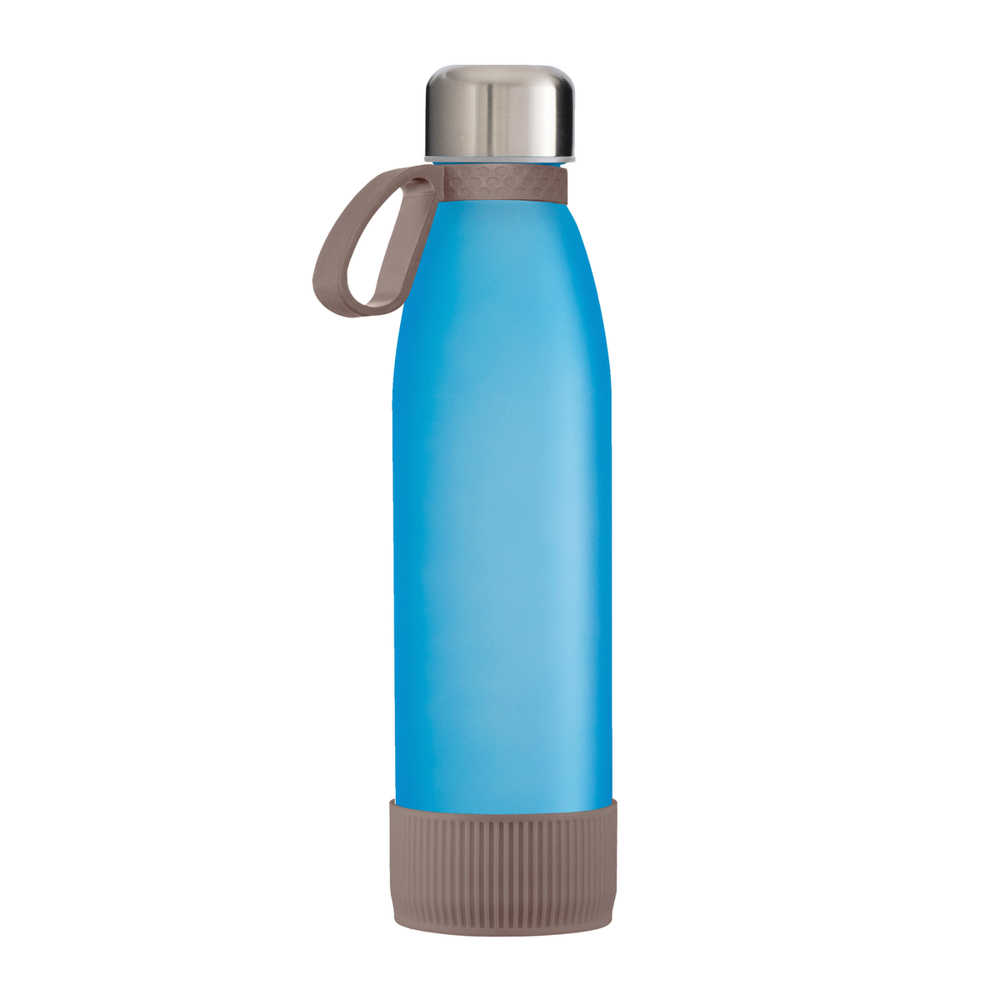 Trinkflasche GLASS - braun, silber, cyan
