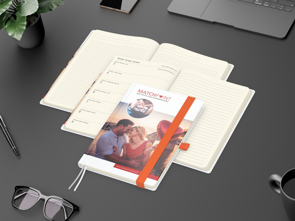 Wochenkalender links + Notizen rechts Match-Hybrid, Papier matt, orange
