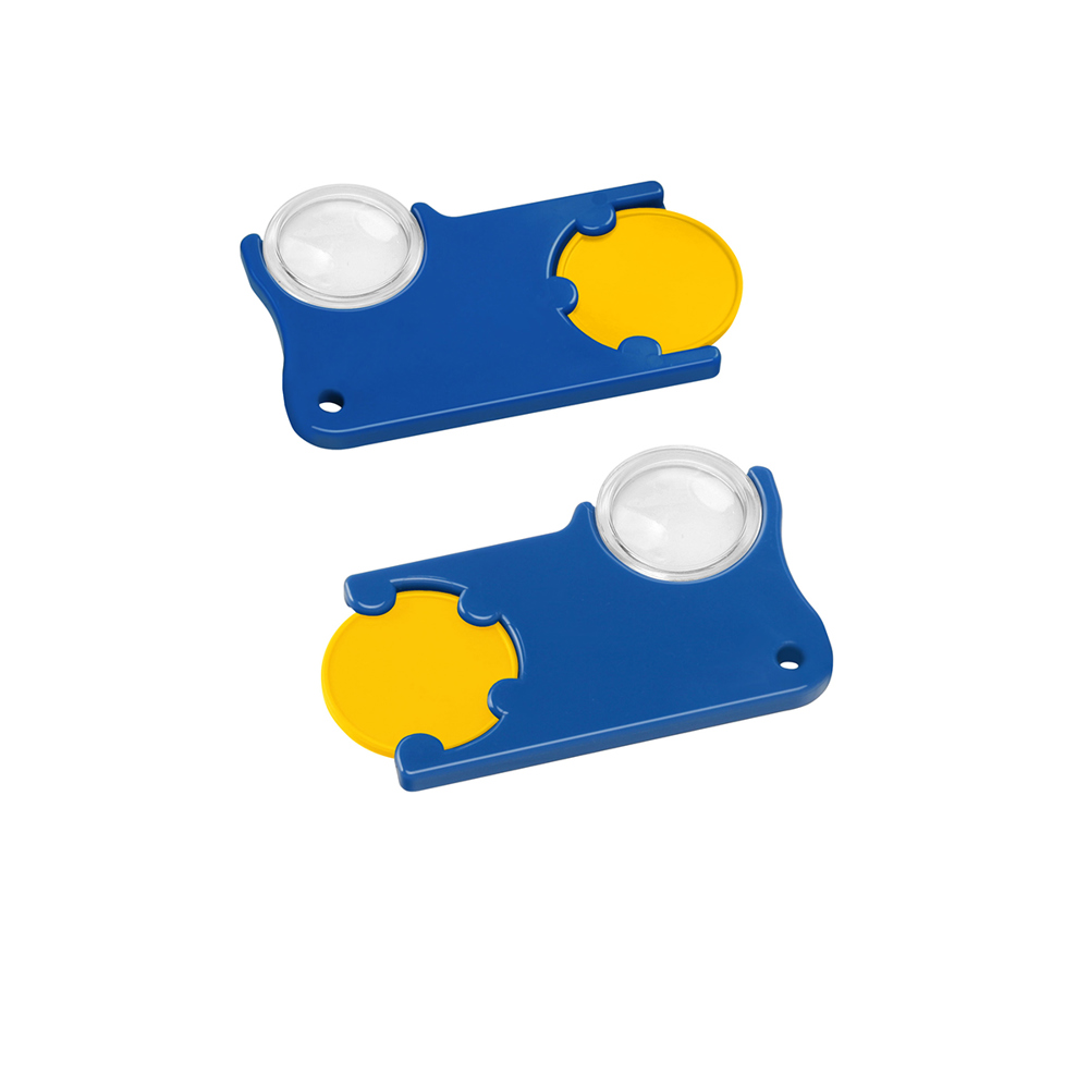 Chiphalter mit 1€-Chip und Lupe - gelb/blau
