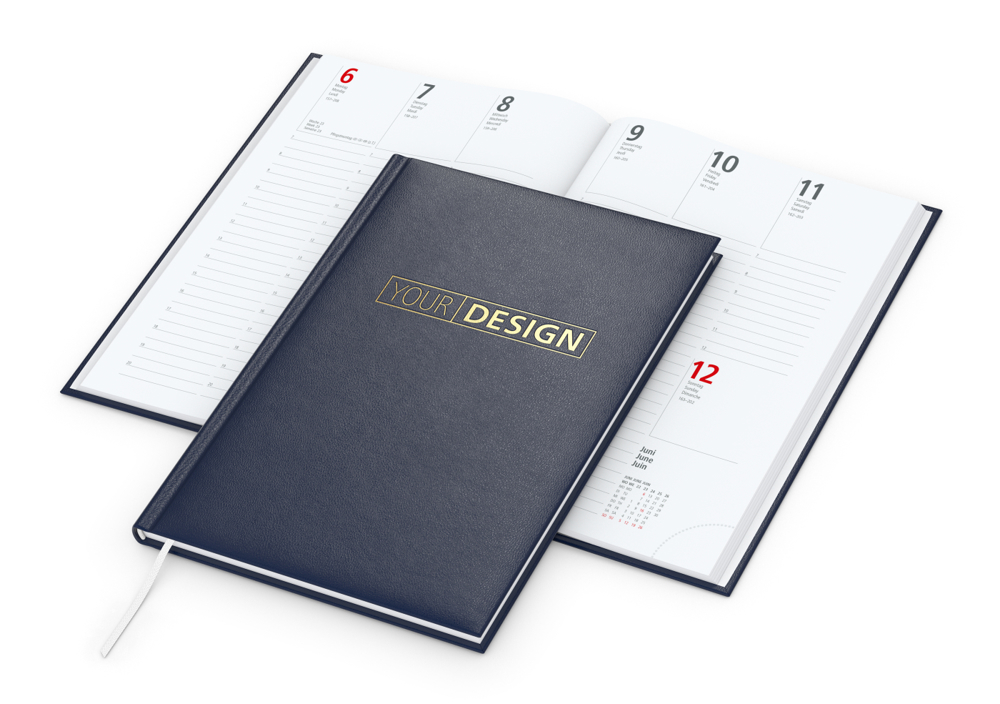 Wochenkalender Prestige, dunkelblau, Goldprägung