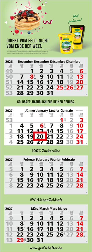 4-Monatskalender Mehrblock Quadro Light 4, Österreich