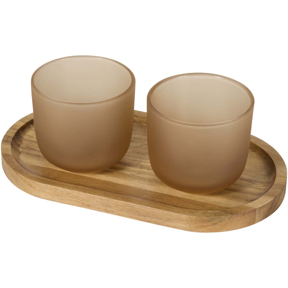 Male Set aus Holztablett und Glastassen - oatmeal