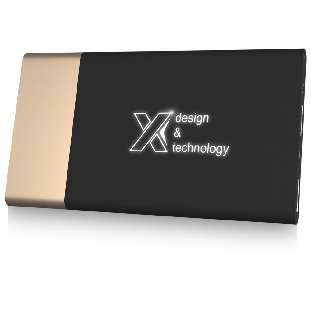 SCX.design P20 5000 mAh Powerbank mit Leuchtlogo - gold, weiss