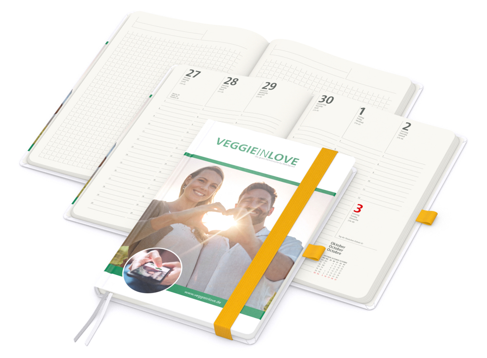 Wochenkalender vorne + Notizen hinten Match-Hybrid RECYCLING Papier-Hardcover A5 - gelb