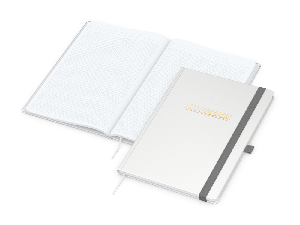 Notizbuch Vision-Book, A4, White, Winkelkaro, weiß, Goldprägung