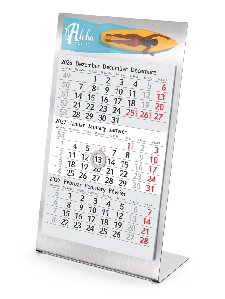 Tischkalender Desktop 3 Steel Edelstahl-Aufsteller gebürstet