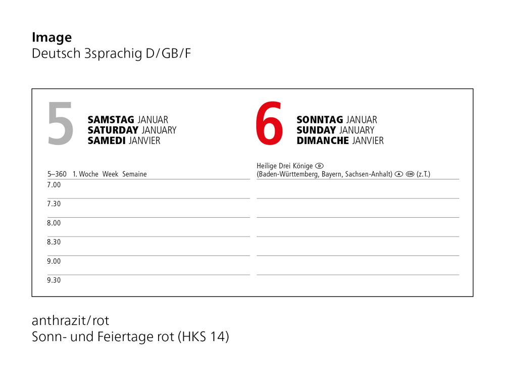 Tageskalender Image, schwarz, Goldprägung