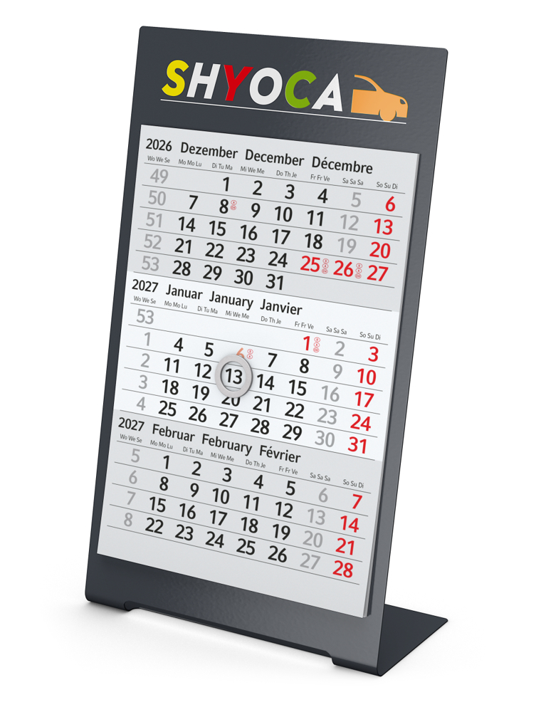 Tischkalender Desktop 3 Color Metallaufsteller farbbeschichtet