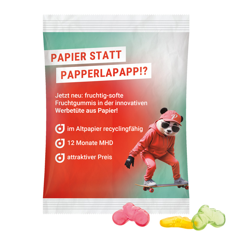 Maxitüte, recyclingfähiges Papier weiß, Trolli Fruchtgummi Fahrrad