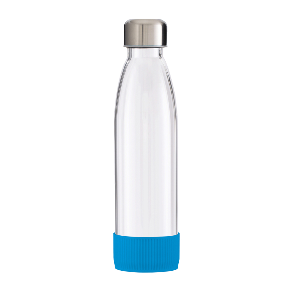 Trinkflasche GLASS - cyan, silber, transparent