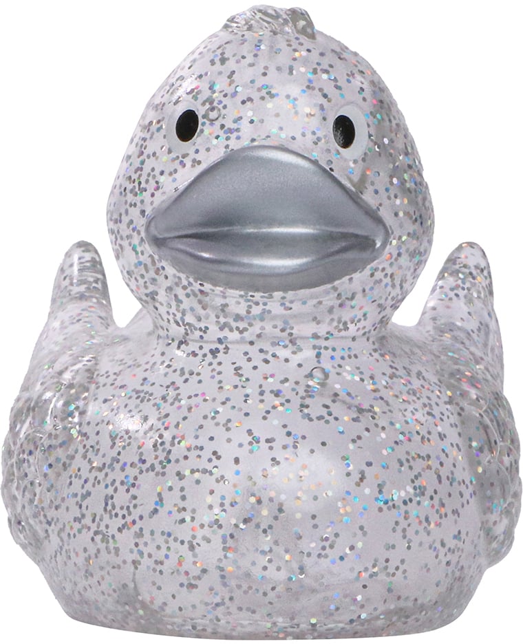 Quietsche-Ente, glitzer/silber, 7,5 cm