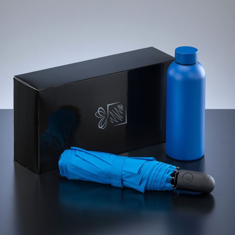 Active Set: Thermosflasche 500 ml & Automatikschirm - Hellblau