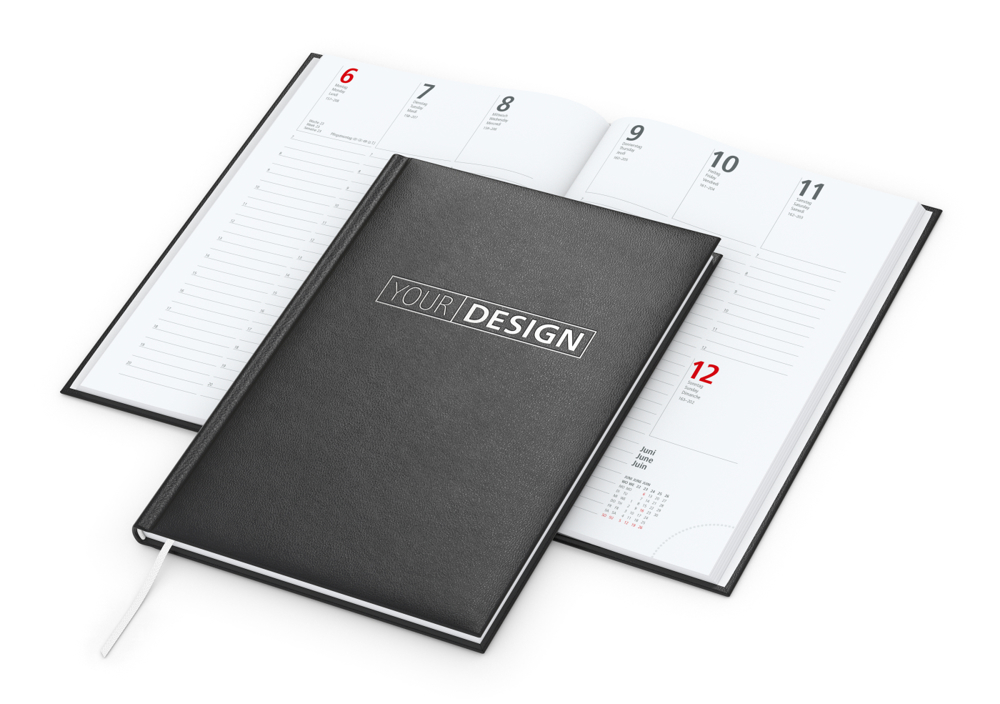 Wochenkalender Prestige, schwarz, Silberprägung
