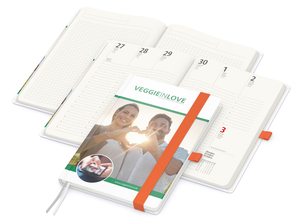Wochenkalender vorne + Notizen hinten Match-Hybrid RECYCLING Papier-Hardcover A5 - orange