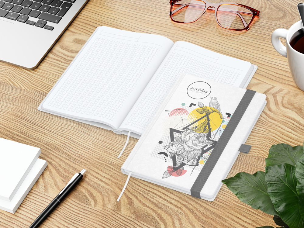 Notizbuch Match-Book, A5, White, Winkelkaro, weiß-individuell, silbergrau