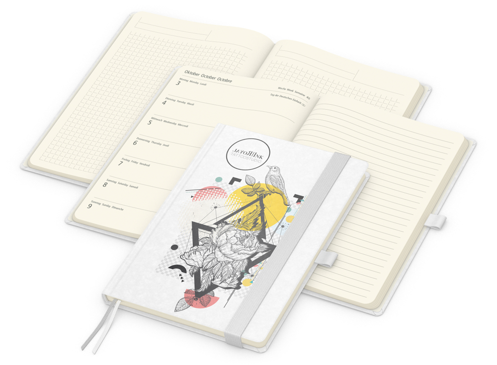 Wochenkalender links + Notizen rechts Match-Hybrid Papier-Hardcover A5 - Weiß