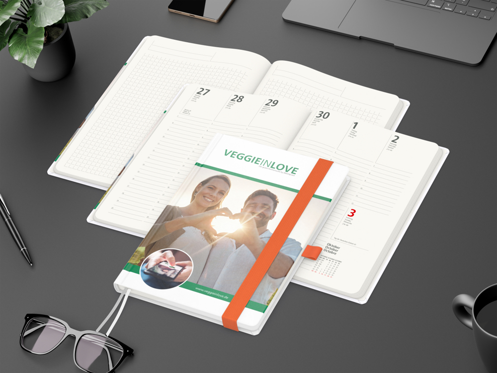 Wochenkalender vorne + Notizen hinten Match-Hybrid RECYCLING, Naturpapier, orange