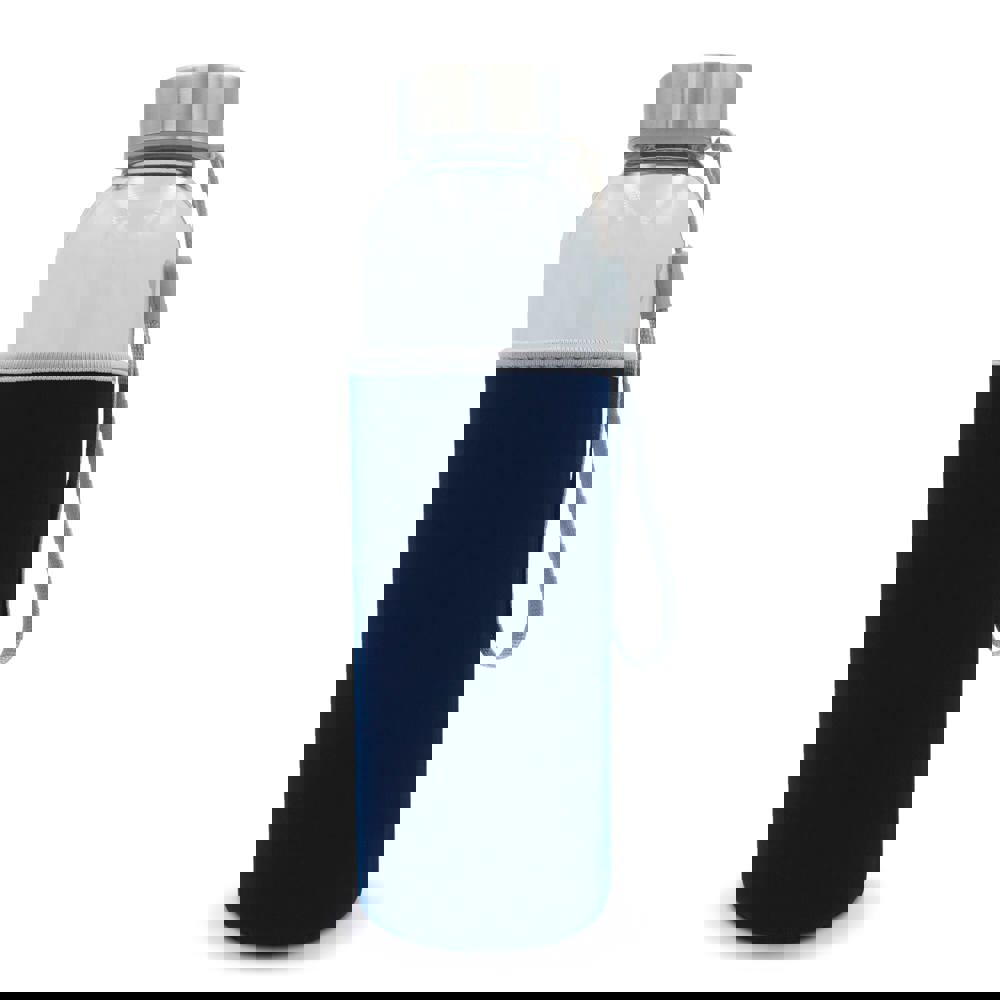 Trinkflasche aus Glas mit Neoprenhülle 500ml - Transparent / Dunkelblau