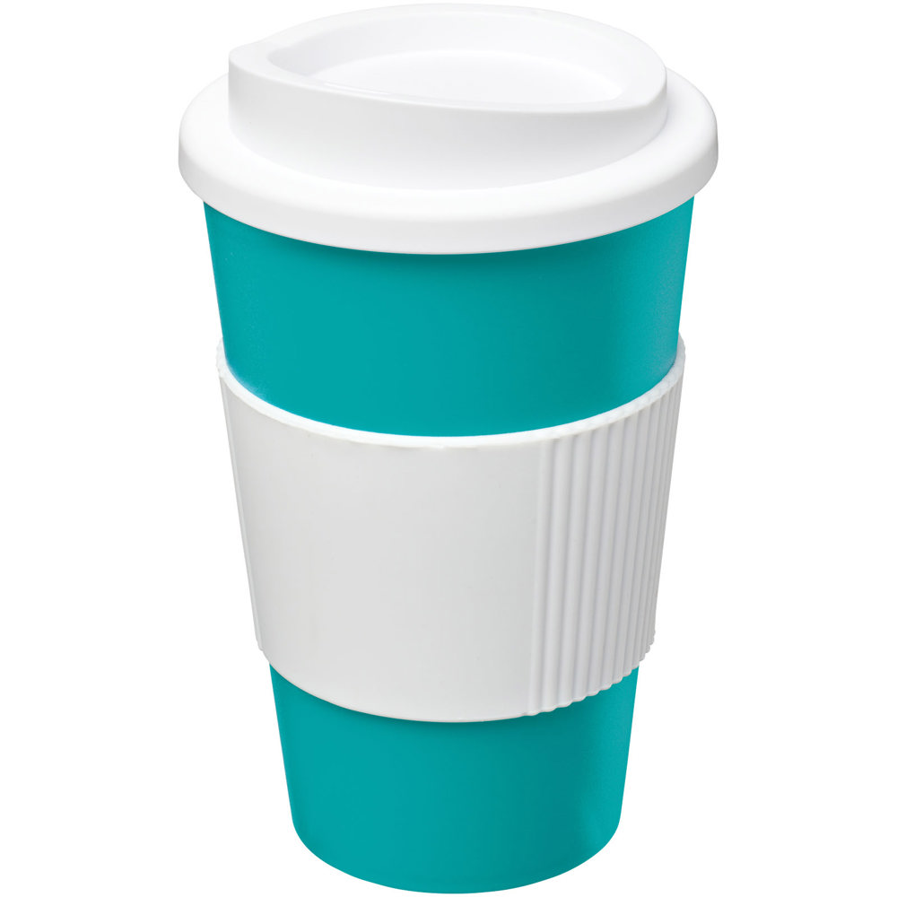 Americano® 350 ml Isolierbecher mit Schutzring - aquablau, weiss