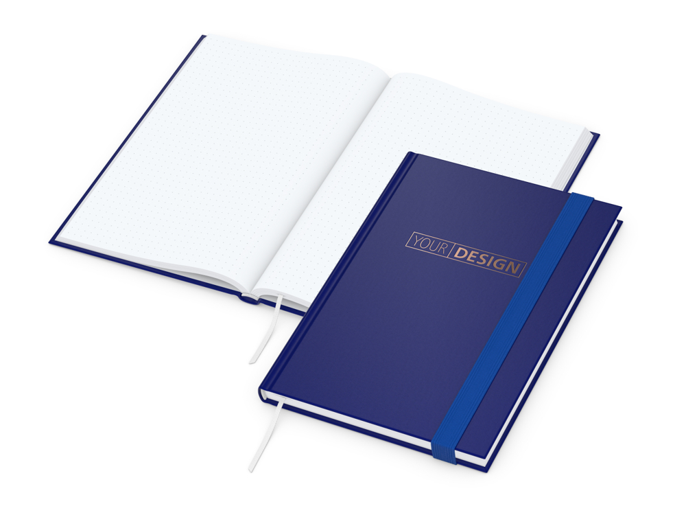 Notizbuch Visco-Book, White, Punktraster, navyblau, Kupferprägung