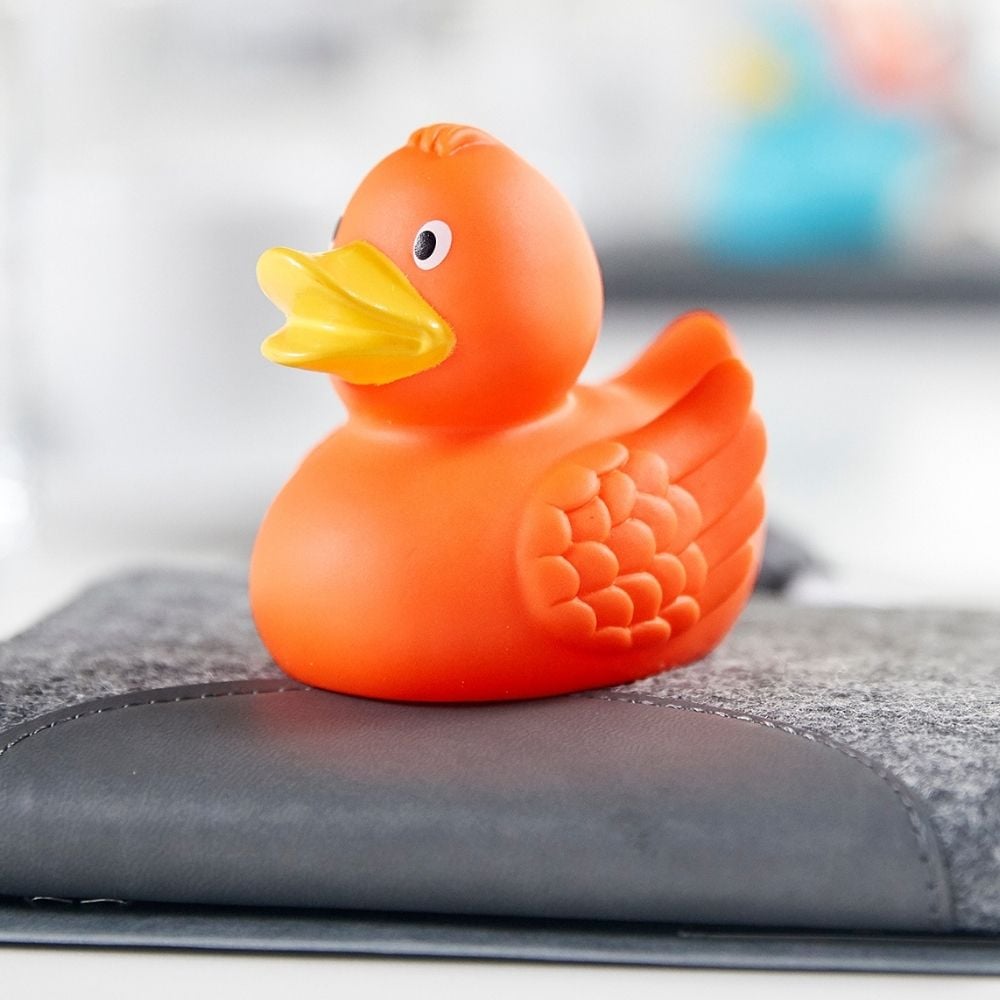 Quietsche-Ente, orange, 7,5 cm